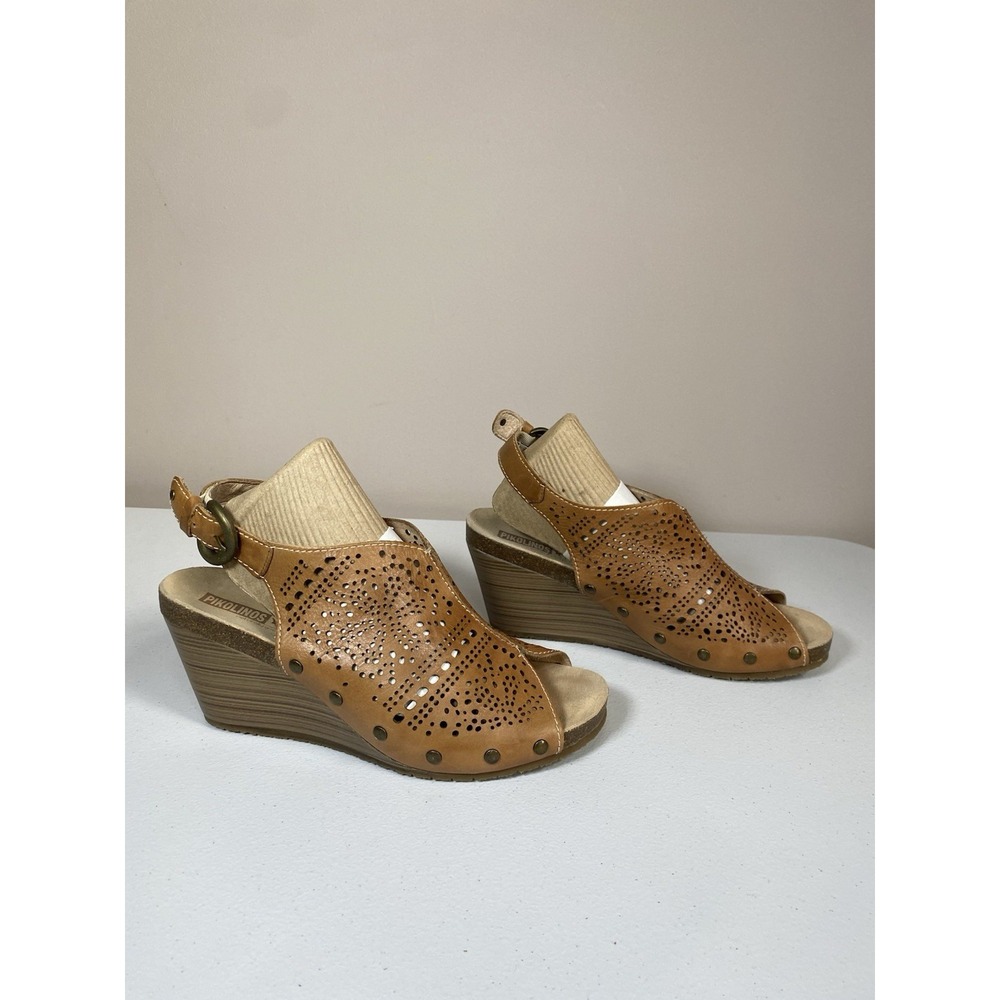 Pikolinos Benissa Perforated Leather Brown‎ Slingback Wedge Sandals EU 40/US 9